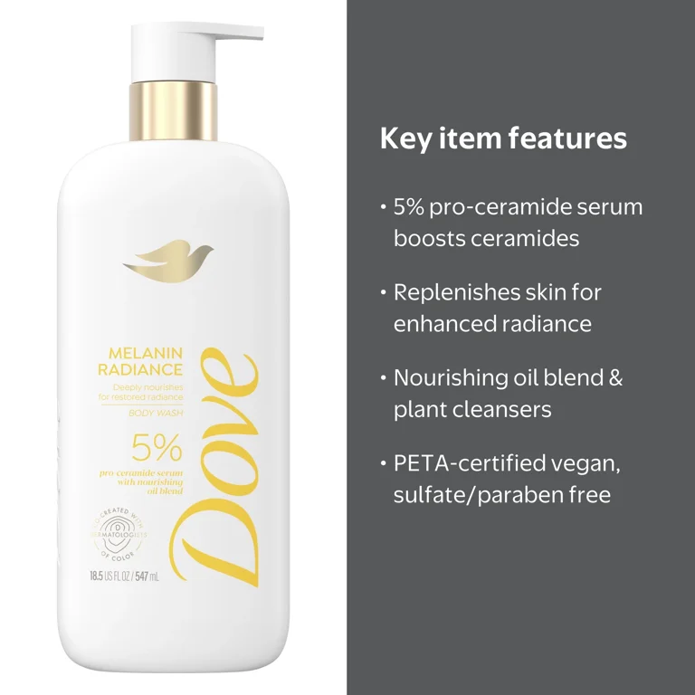 Dove, Melanin Radiance Body Wash, 18.5 oz, with Pro-Ceramides