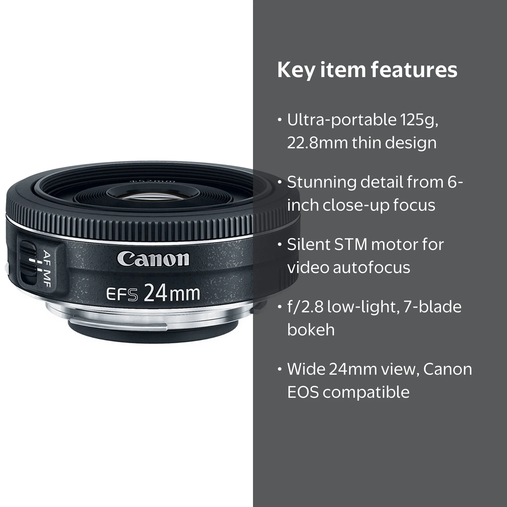 Canon EF-S 24mm f/2.8 STM Lens for DSLR Camera: Lightweight