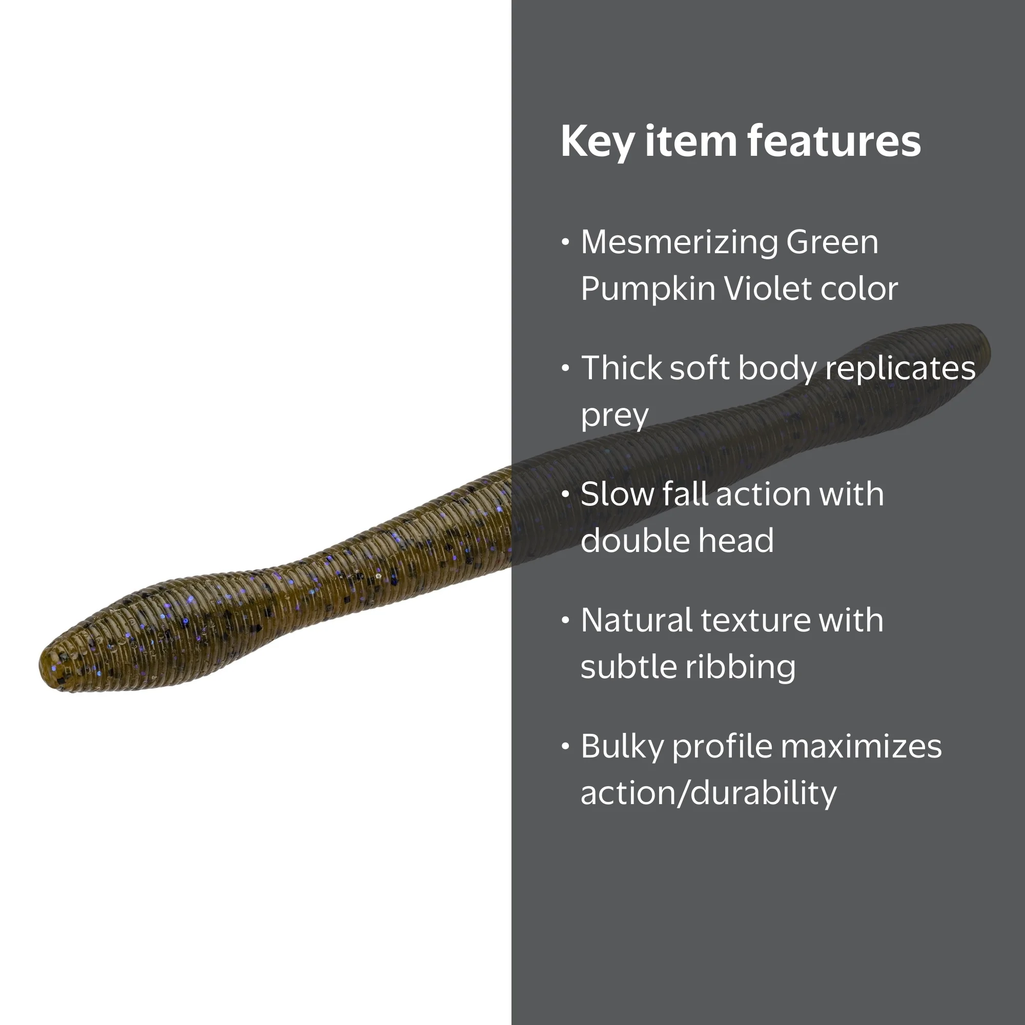 Perfection Lures Green Pumpkin Violet Wacky Worm for Bass Fishing