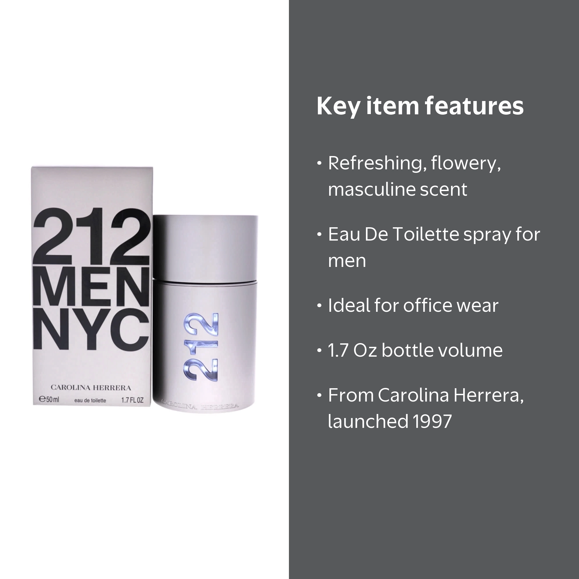 Carolina Herrera, 212 Men NYC Eau De Toilette Spray, 1.7 Oz