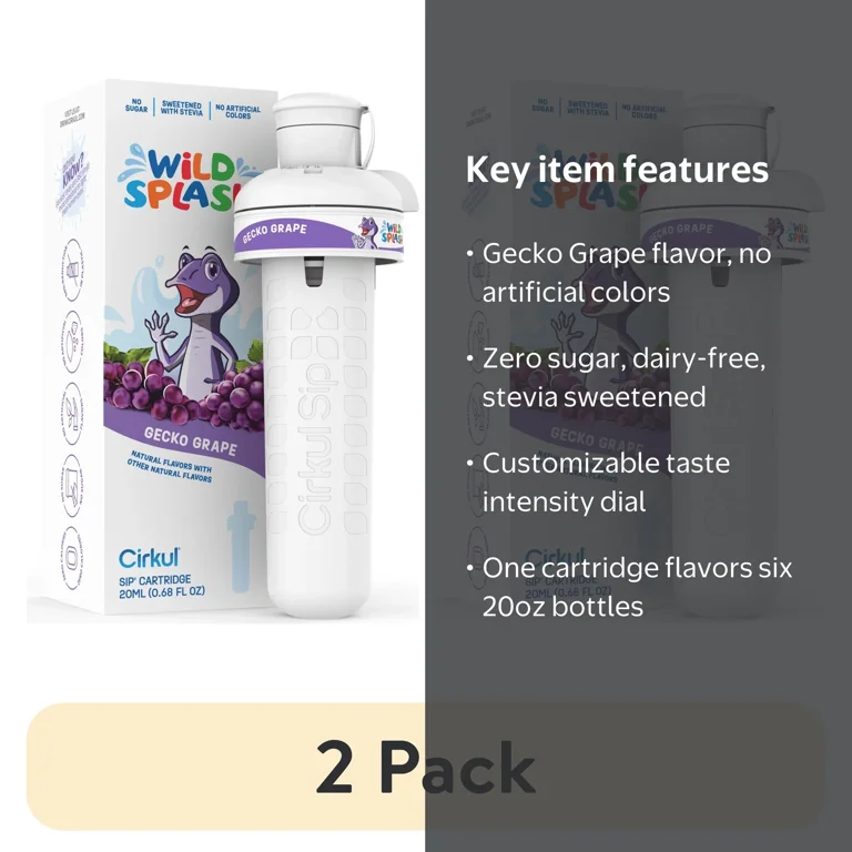 2 pack) Cirkul Wild Splash Gecko Grape Flavor Cartridge, Drink Mix