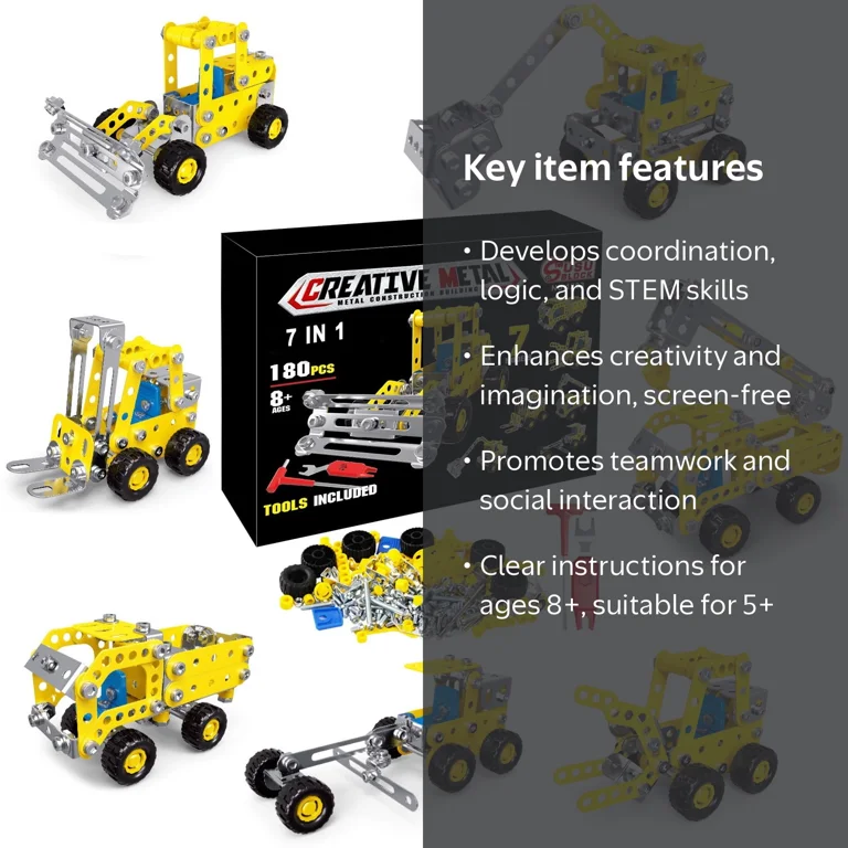 Qocolhg 7Pcs Construction Toys for Ages 2-4 5-7 8-13 Boys, Erector
