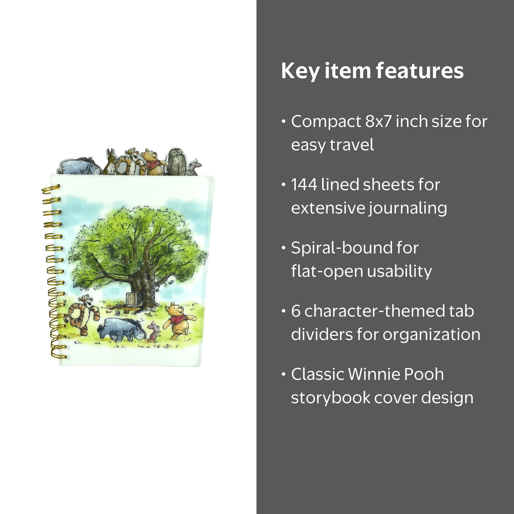 Disney Winnie the Pooh 8x7 Spiral Notebook: School Journal with
