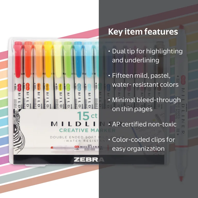 Zebra Pen Mildliner Double-Ended Highlighter Set - 15-Pack