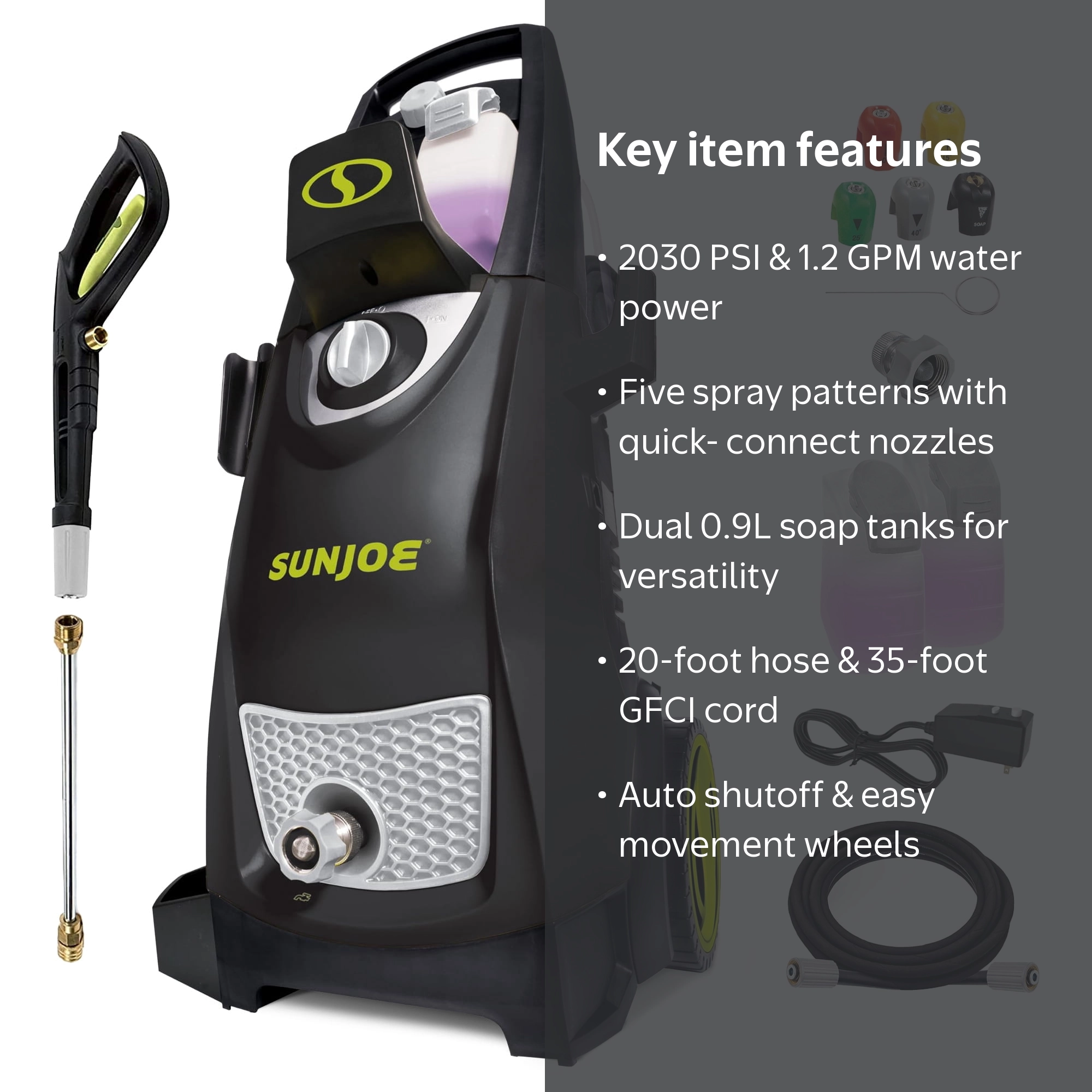 Sun Joe, Electric Pressure Washer, SPX3000, Dual Detergent Tanks
