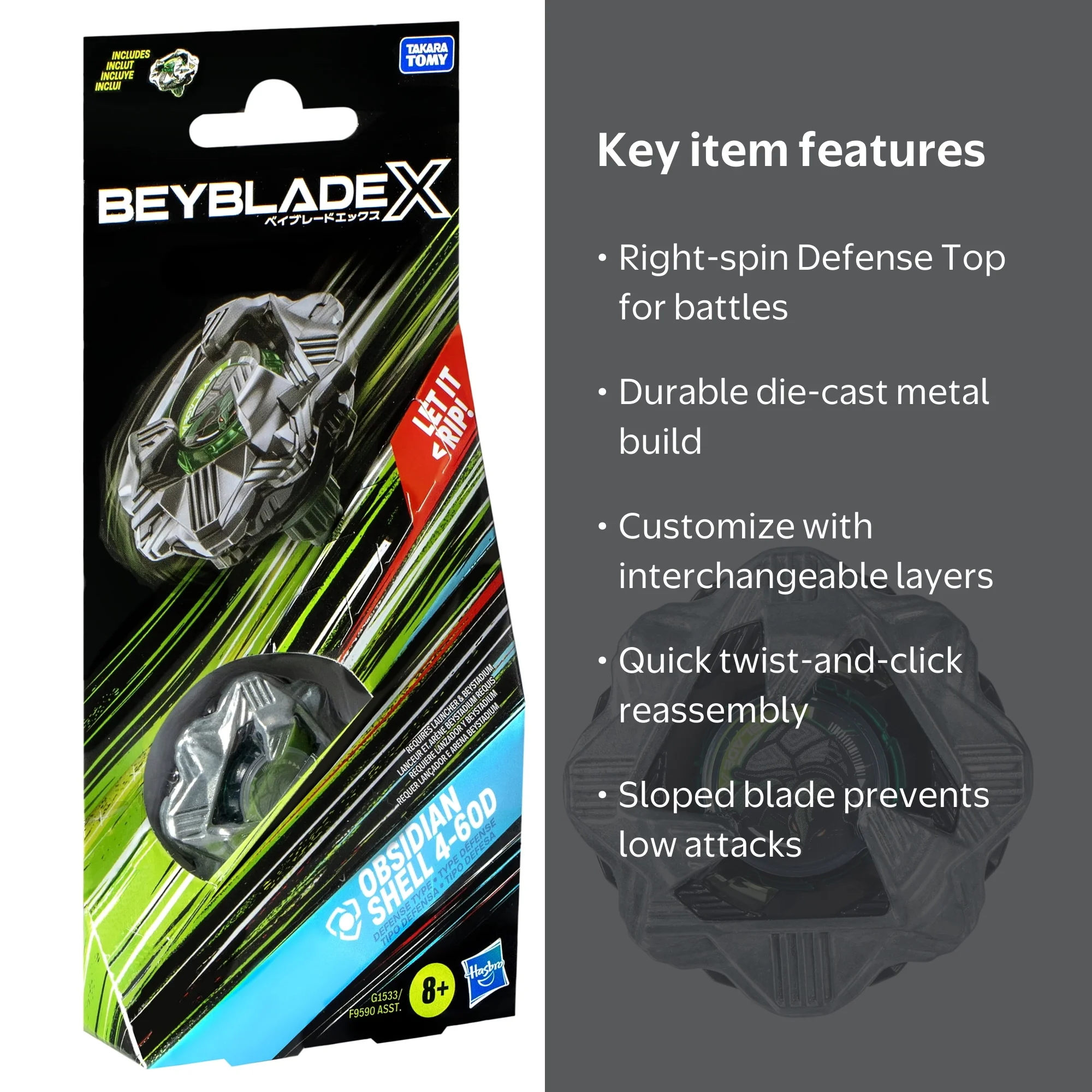 Beyblade, Top, Obsidian Shell 4-60D Booster Pack, Defense Type