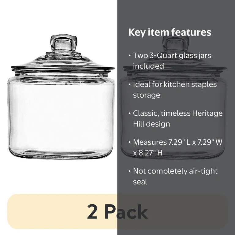2 pack) Anchor Hocking Glass Heritage Hill Jar, 3 Quarts - Walmart.com