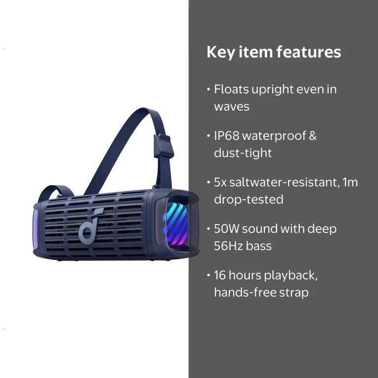Soundcore, Boom 3i Waterproof Outdoor Speaker, 50W, Blue - Walmart.com