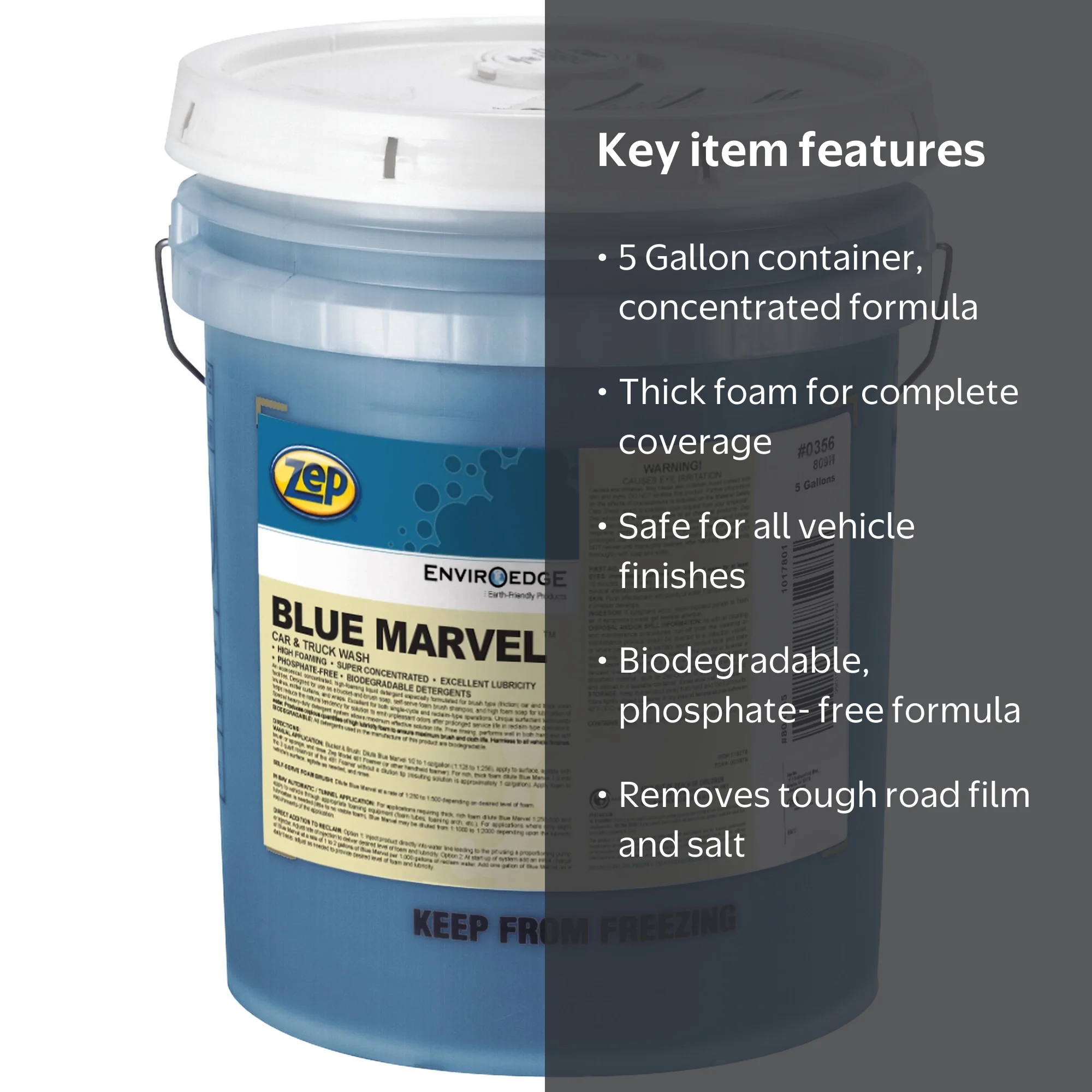 Zep, Car and Truck Wash, Blue Marvel, 5 Gallon, High Foam Cleaner