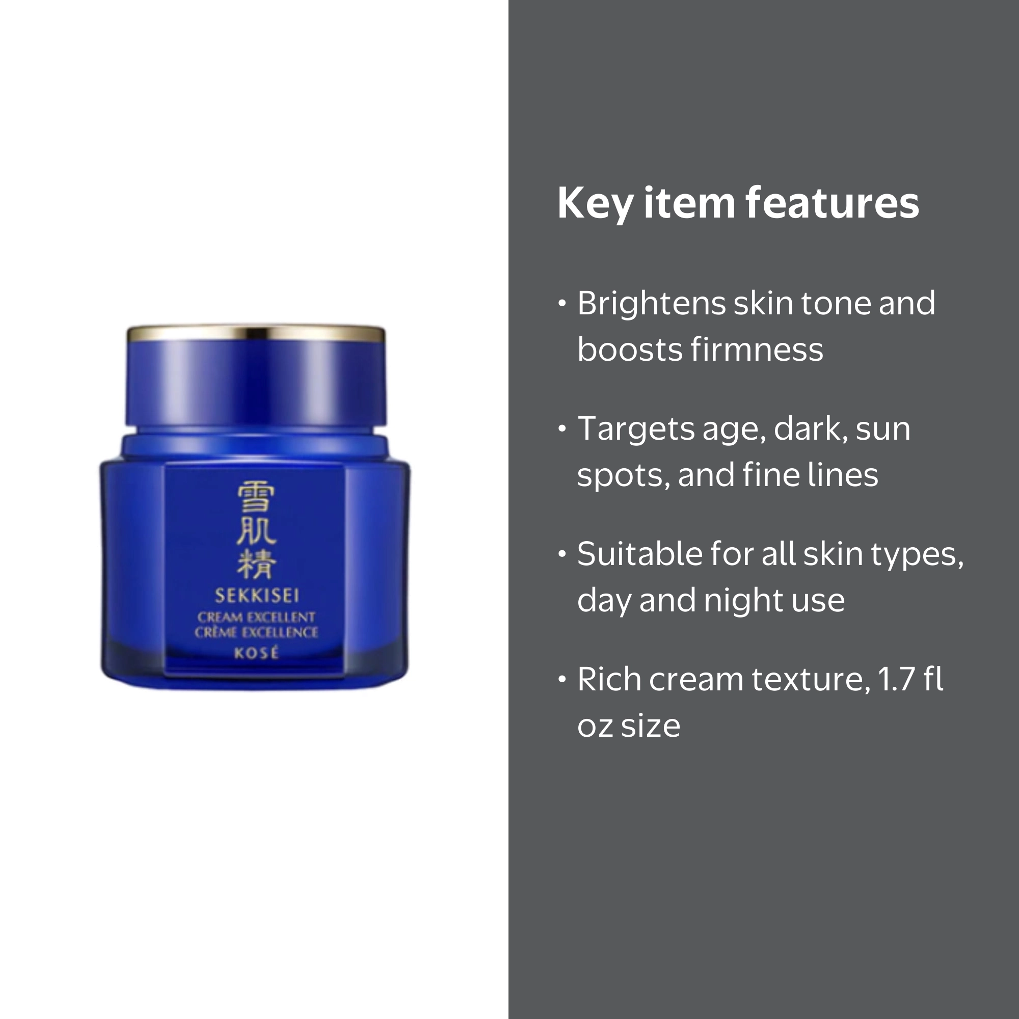 KOS Sekkisei Cream Excellent, Long Lasting Hydration, Dark Spots