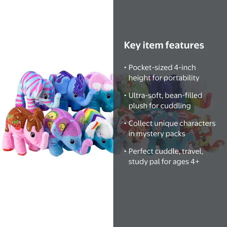 Pop Art Soft 4 Inch Plushies Mystery Bags Mini Elephants, Bean