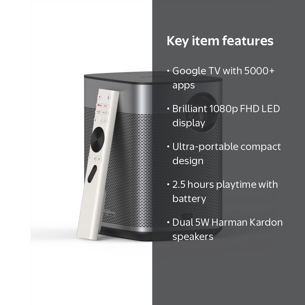 XGIMI, Portable Projector, Halo+ GTV, 700 ISO Lumens, Google TV