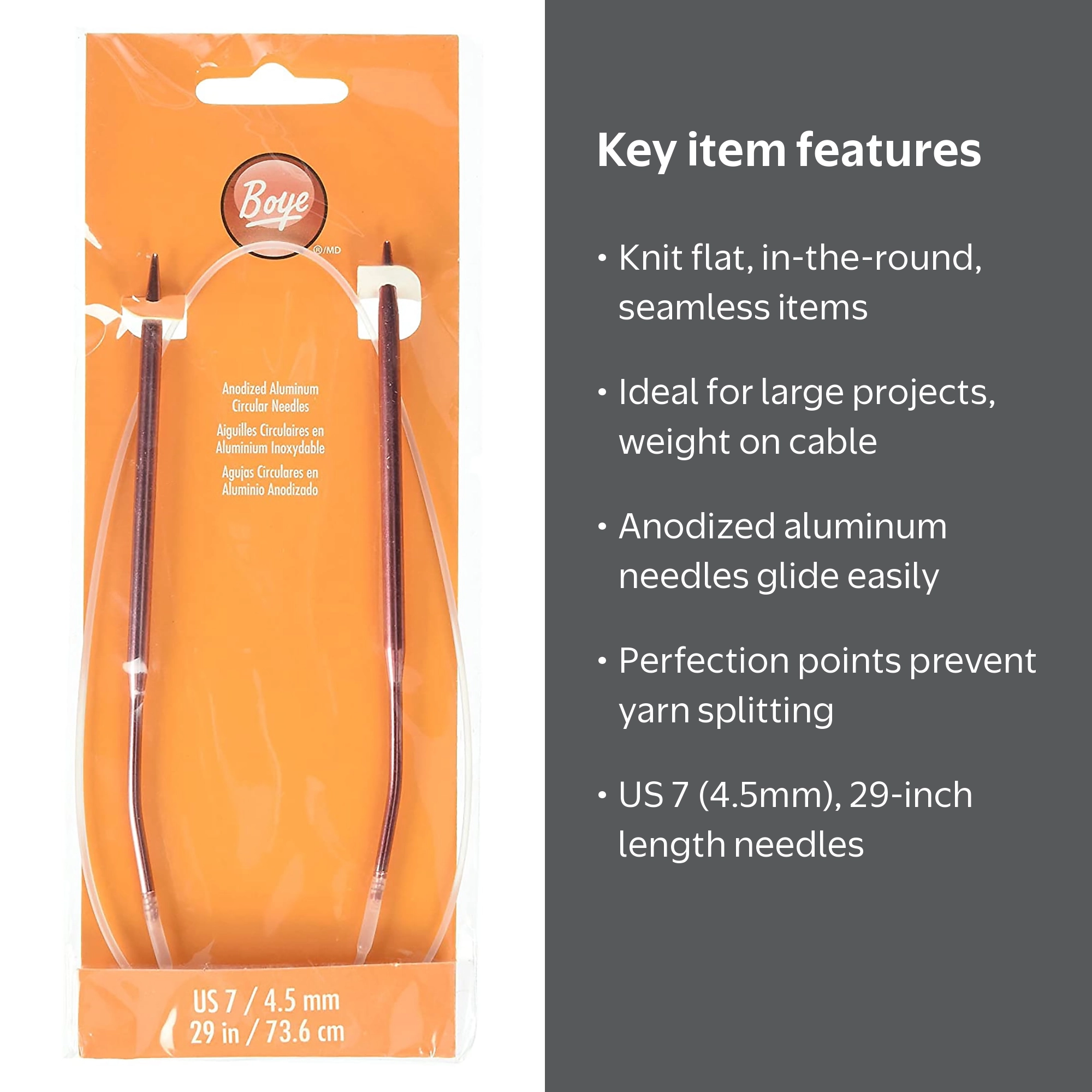 Boye Circular Needles 29 in Anodized Aluminum Size 7 orange