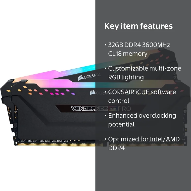 CORSAIR Vengeance RGB Pro 32GB (2x16GB) DDR4 3600, PC4 28800