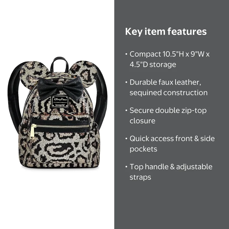 Disney Parks Minnie Mouse Sequined Animal Print Loungefly Mini