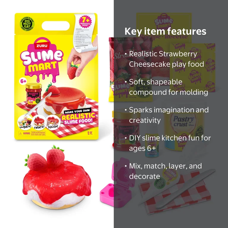 SLIME MART, DIY Slime Kit, Strawberry Cheesecake, Small Bag