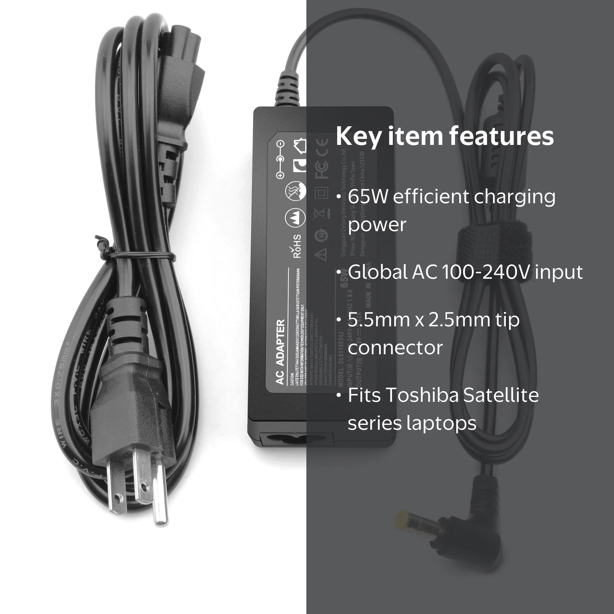 Toshiba Satellite 65W 19V 3.42A Laptop Charger, C50 C55 C55D C655