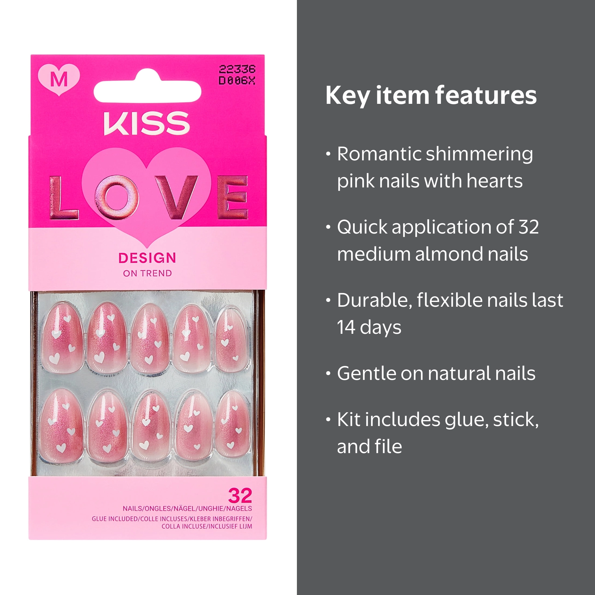 Kiss, Press On Nails, 'My Forever Valentine', Medium, 32 Count
