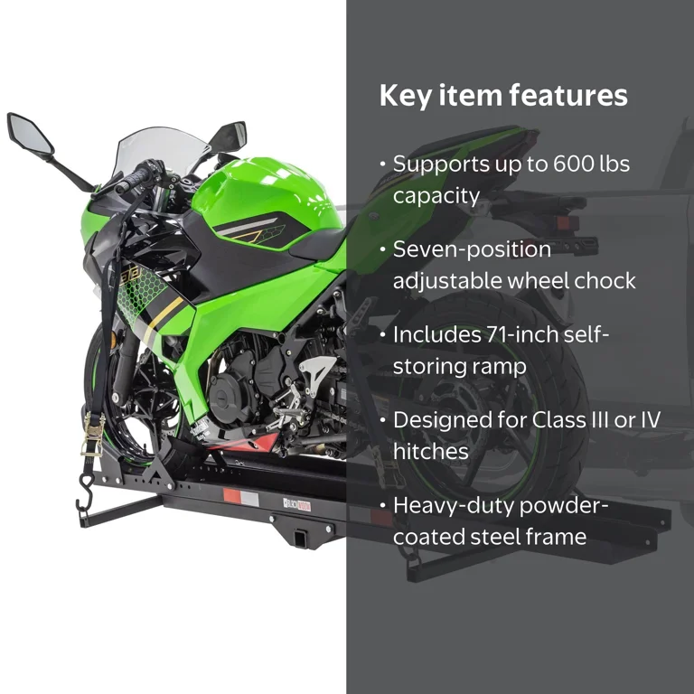 Black Widow, Motorcycle Hitch Carrier, 600 lb Capacity, with Ramp
