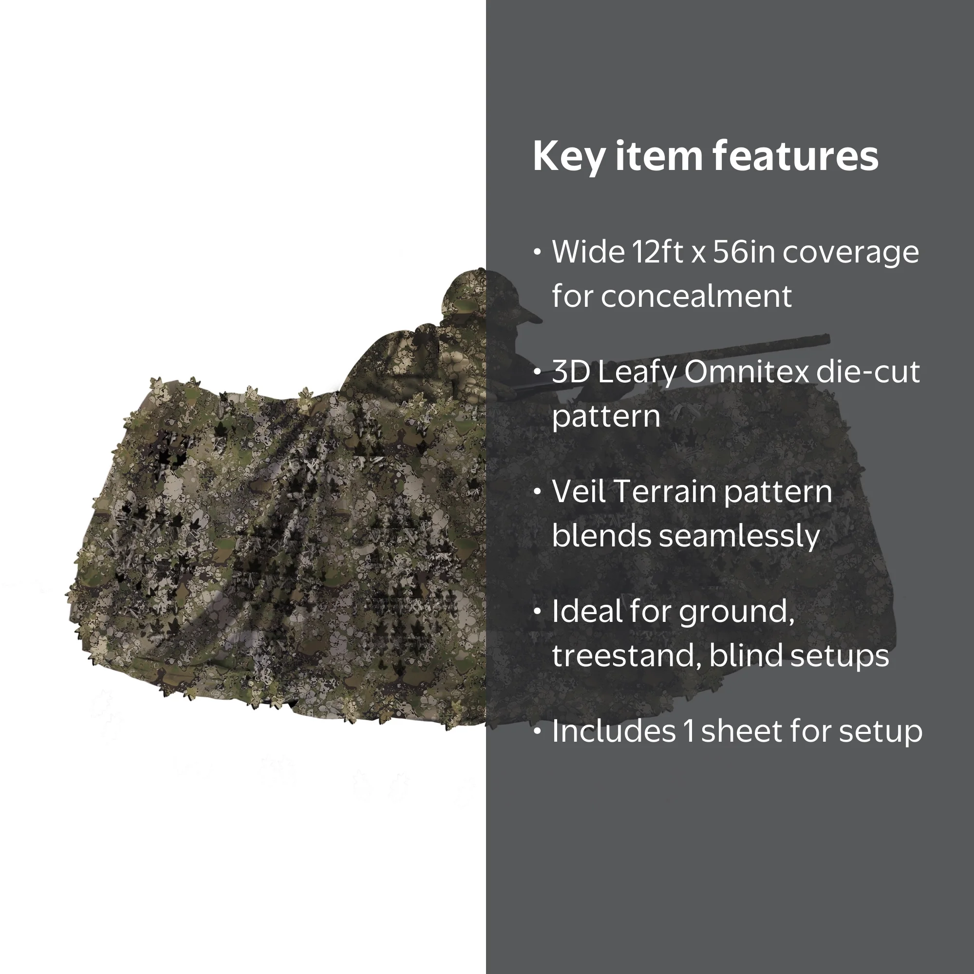 Vanish 3D Leafy Omnitex, 12' x 56”, Veil Terrain Camo, Camouflage