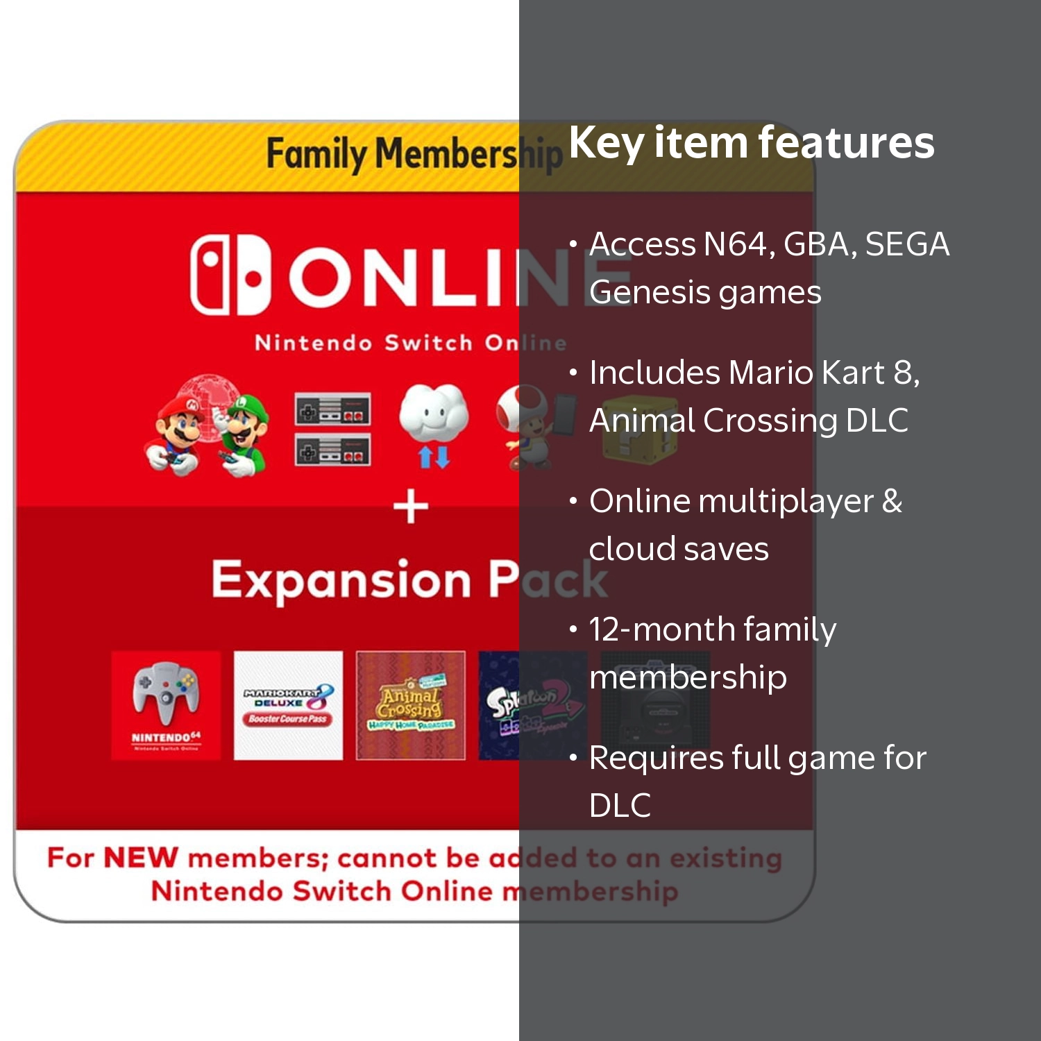 Nintendo Switch Online 12 Month Family Membership + Expansion Pack