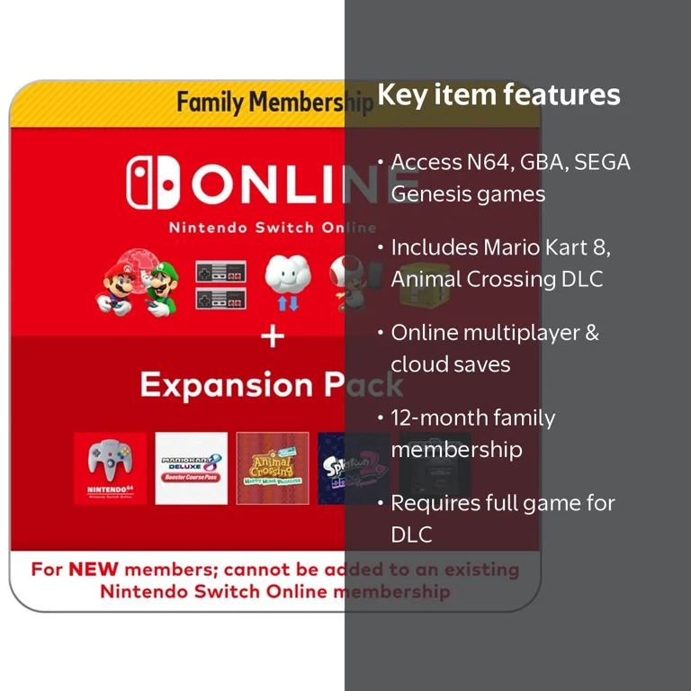 Nintendo Switch Online 12 Month Family Membership + Expansion Pack