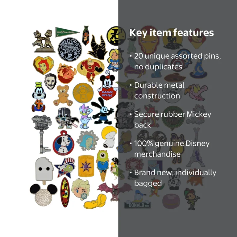 Disney Authentic Trading Pin Set - 20 Assorted Brand New Pins, No