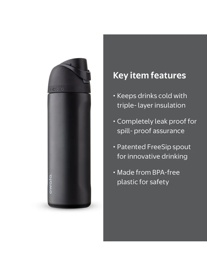Owala FreeSip 24 oz Leakproof Metal Travel Water Bottle, Black
