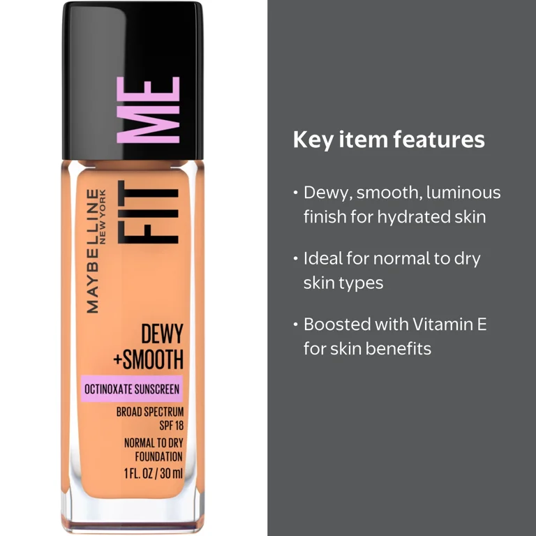 Maybelline, Foundation, Fit Me Dewy and Smooth SPF 18, Soft Honey