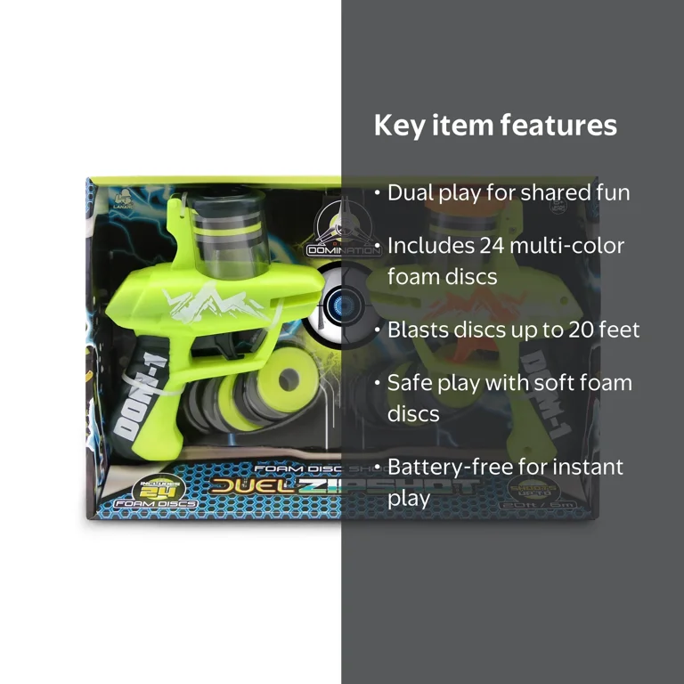 Disc Domination Duel Zip Shot with Foam Disc Shooters - 2 Shooters