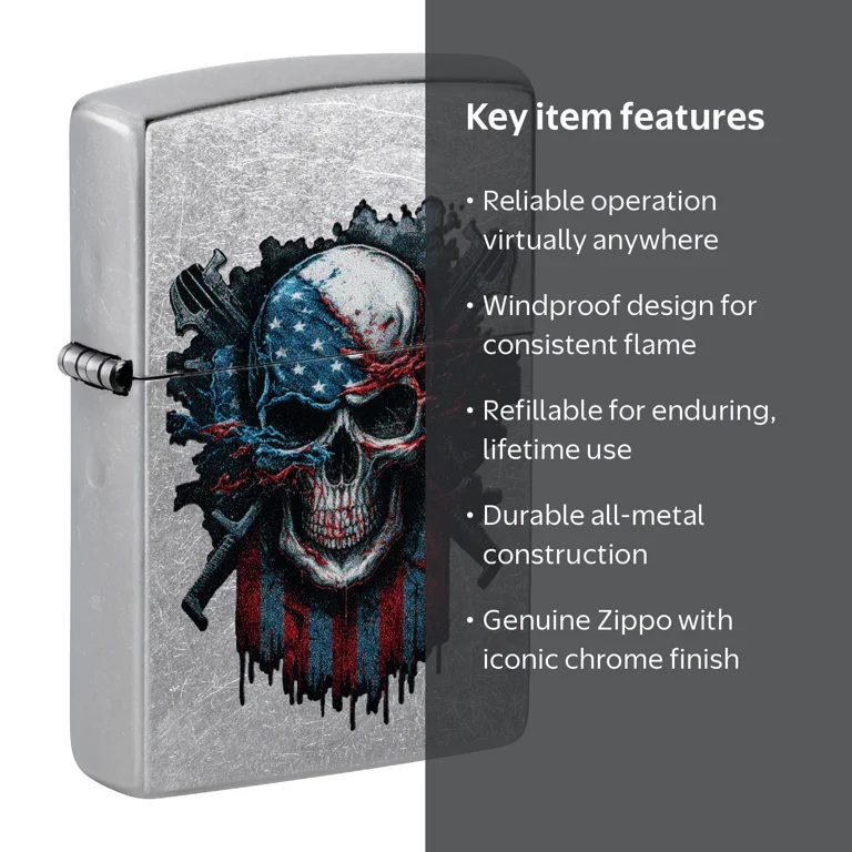 Zippo Pocket Lighter Street Chrome n Skull - Walmart.com
