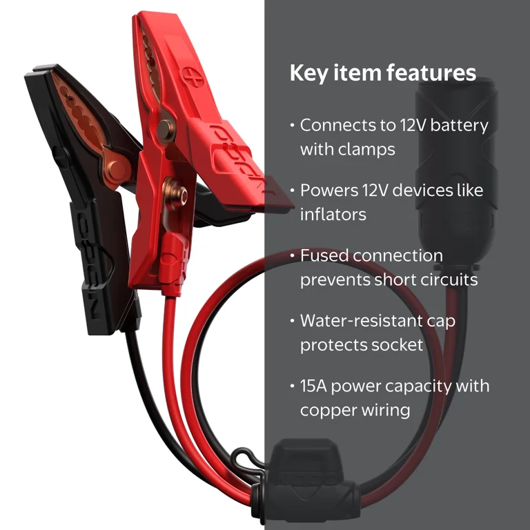 NOCO, 12V Plug Socket with Battery Clamps, GC017, 15A - Walmart.com