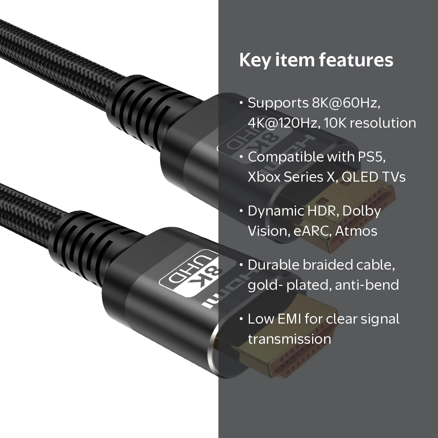 Hoey 8K HDMI 2.1 Cable, 15FT, 48Gbps, Braided Ultra HD, 8K@60Hz