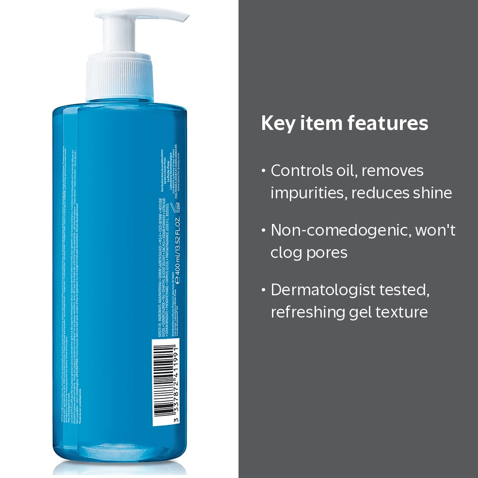 La Roche-Posay Effaclar Gel Facial Wash for Oil Skin, 13.52 fl oz