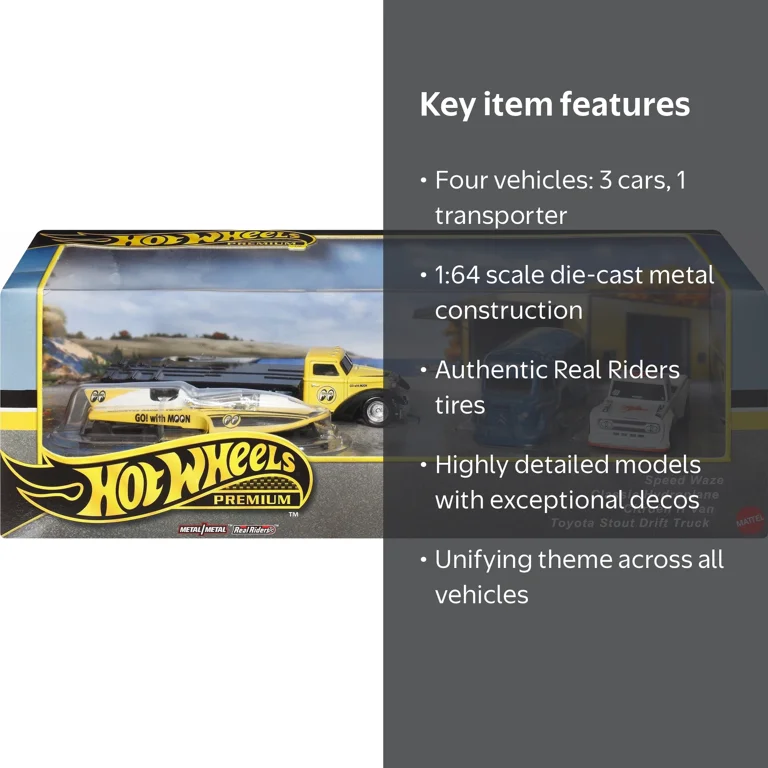 Hot Wheels Premium Collector Display Sets, 3 Cars & 1 Transporter