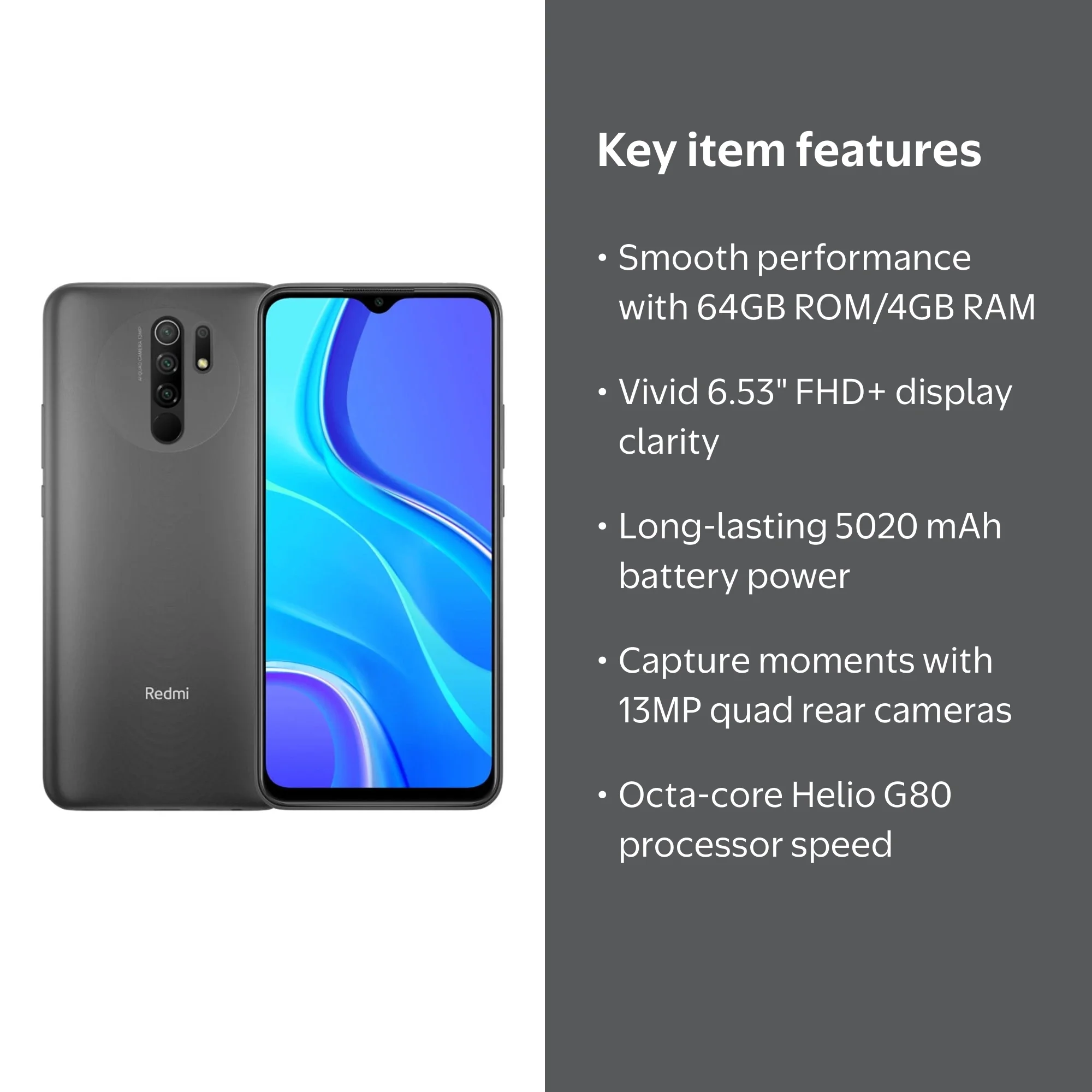 Xiaomi Redmi 9 64GB 4GB Ram GSM Unlocked Global Version Gray (NEW