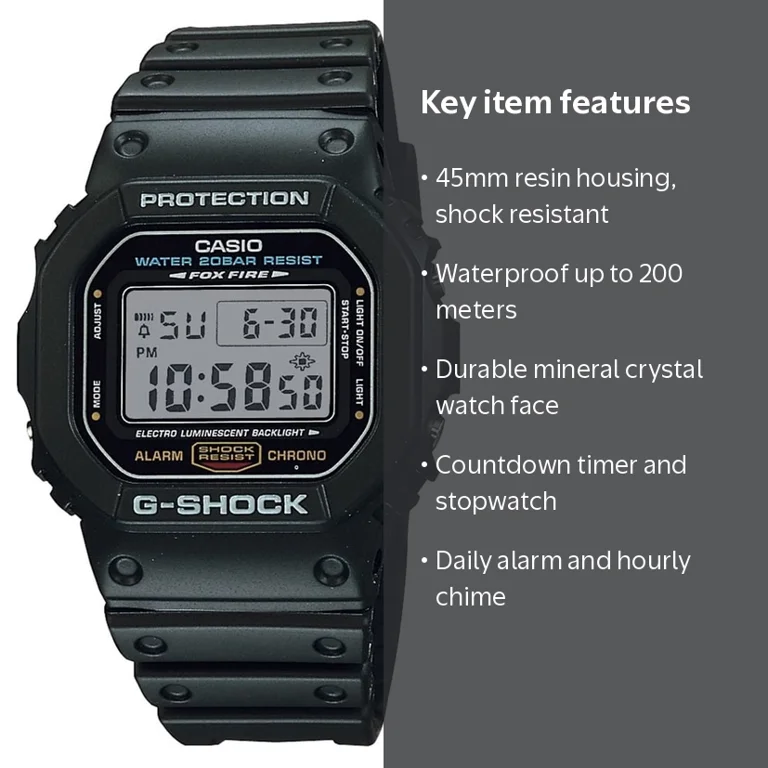 Casio G-Shock Men's DW5600E-1V, 45mm Resin Case, Shock & Water