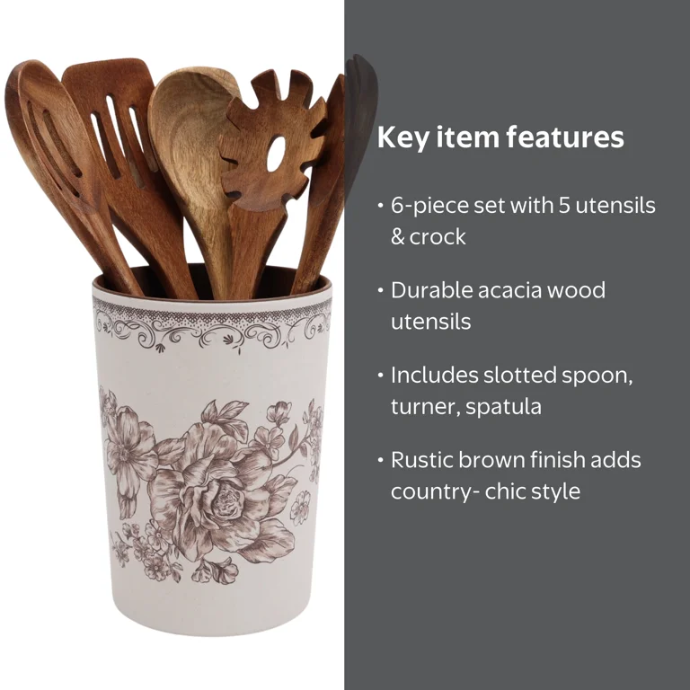 The Pioneer Woman Agetha 6-Piece Acacia Wood & Bamboo Melamine
