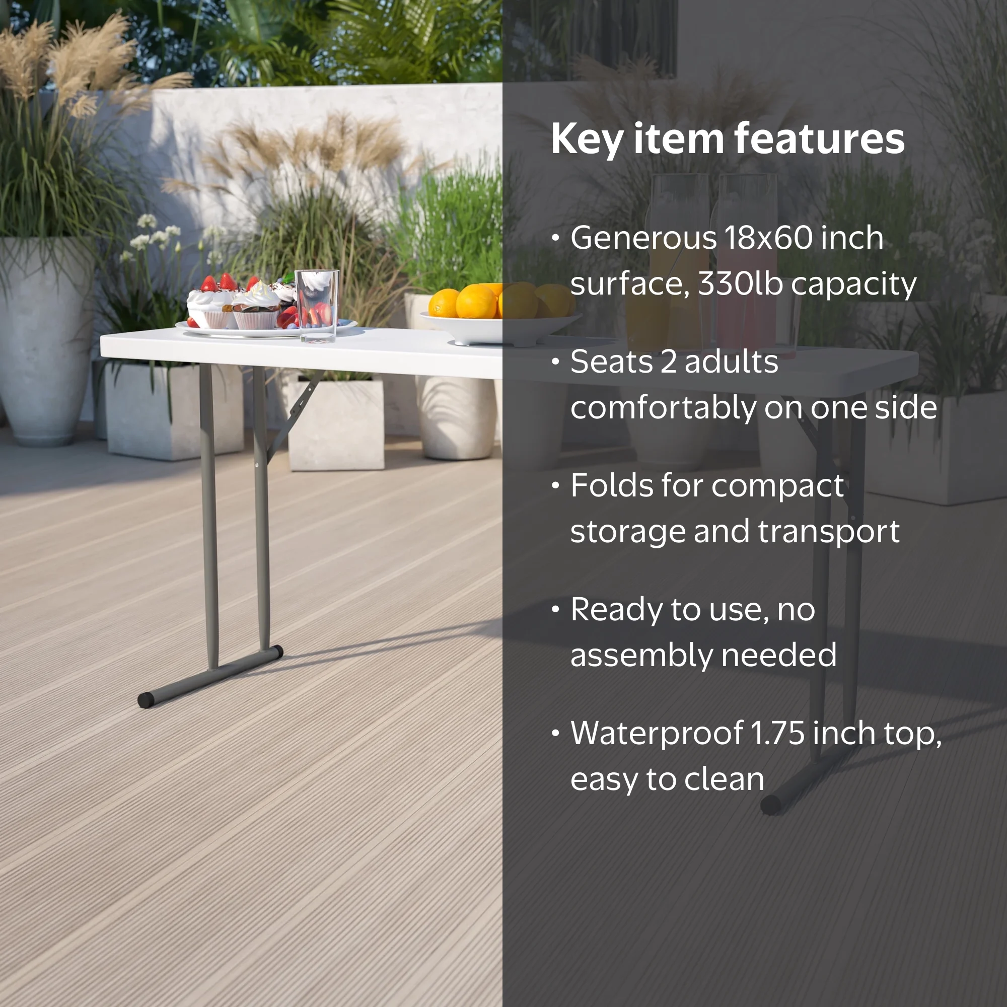 Emma + Oliver 5-Foot Rectangle Plastic Folding Table, 60