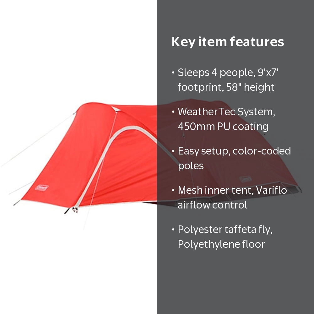 Coleman Hooligan 4 Tent, 9x7 ft, 14.5 lbs, Dome Camping Tent