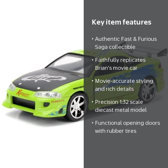 Jada Toy Collectible Brian's 1995 Mitsubishi Eclipse Fast