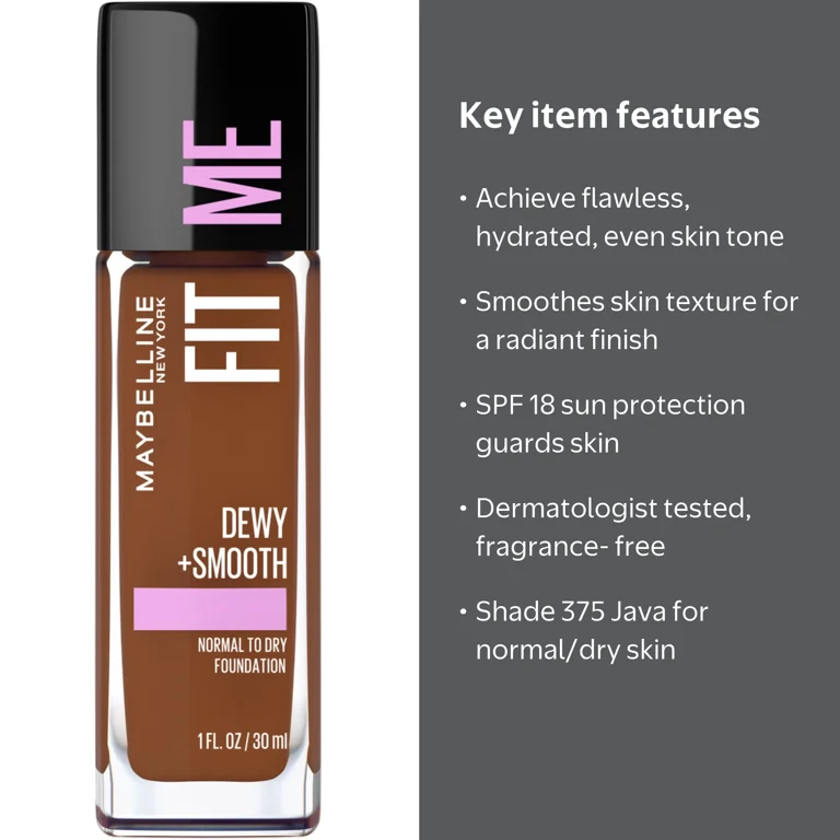 Maybelline Dewy and Smooth Liquid Foundation SPF 18 375 Java