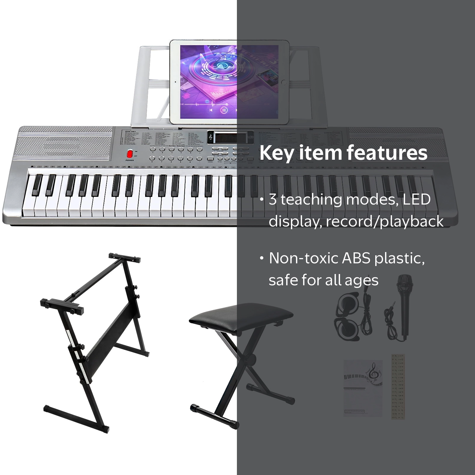 Ktaxon 61-Key Electric Keyboard Piano, Adjustable Stand and Bench