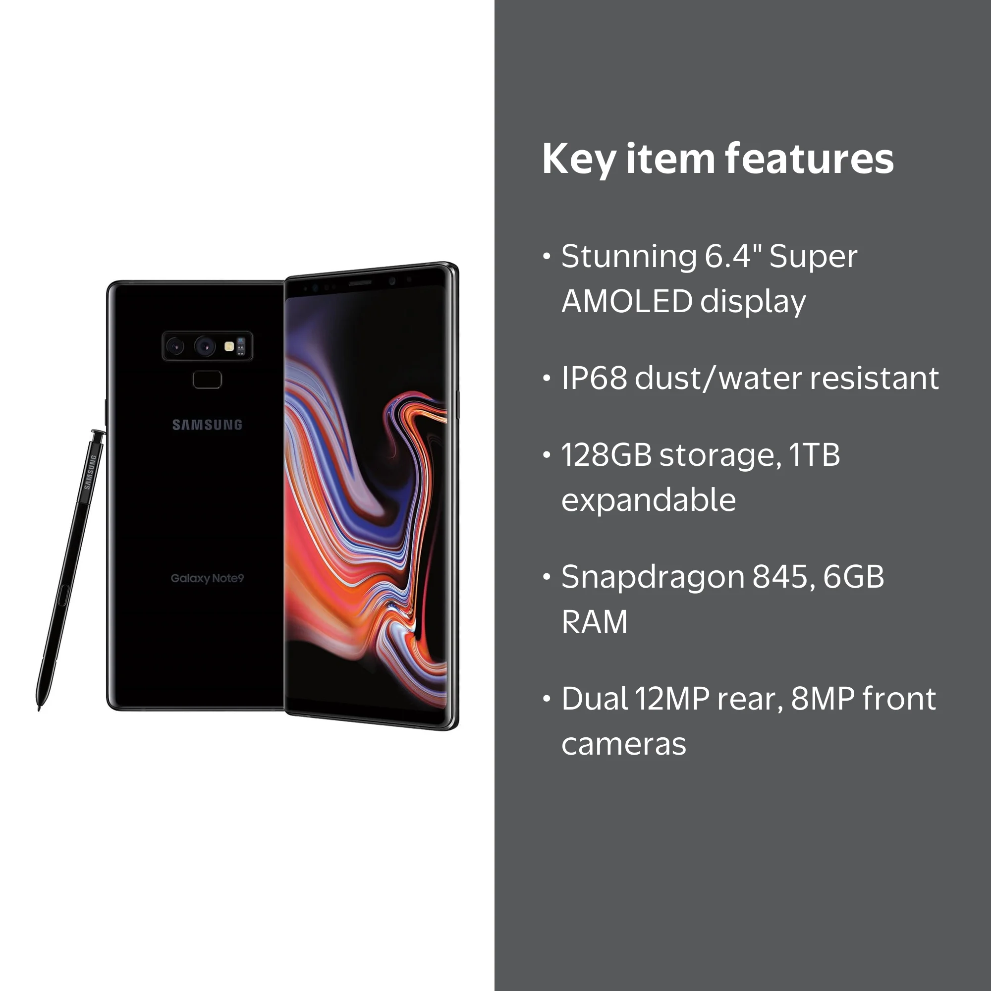 Samsung Galaxy Note 9 Cell Phone, 128GB, 6GB, 6.4