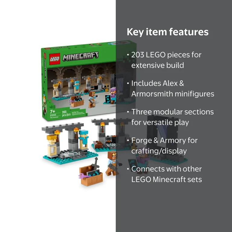 LEGO Minecraft 21252 The Armory Building Set – 203-Piece Block Kit