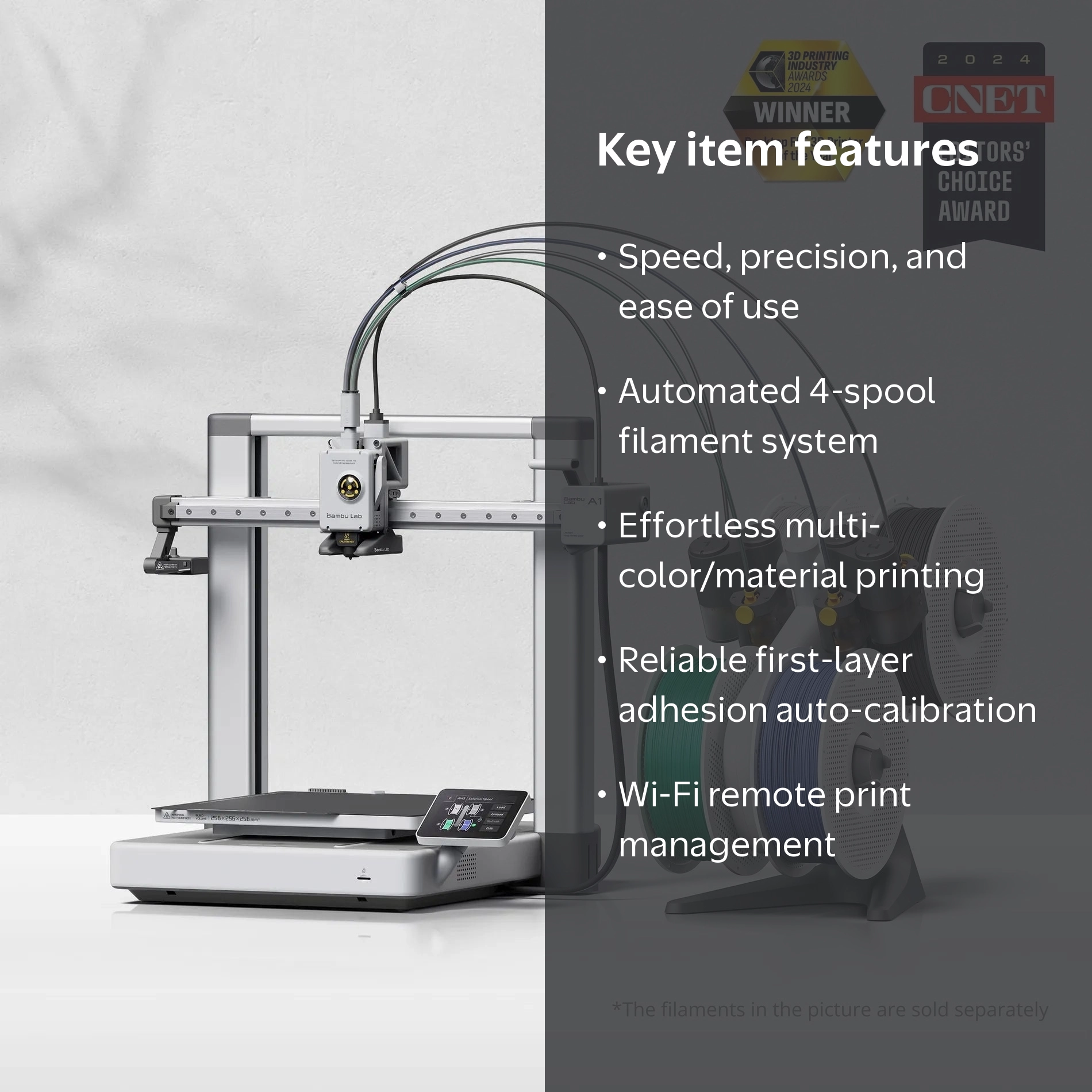 Bambu Lab, A1 Combo 3D Printer, Silver, 0.4 mm, Textured PEI