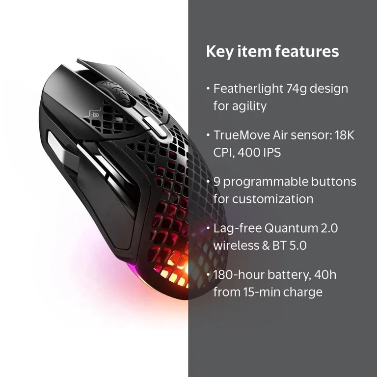SteelSeries Aerox 5 Wireless Gaming Mouse, 18000 CPI, Ultra