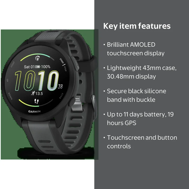 Garmin Forerunner 165 GPS Running Smartwatch in Black/Slate Gray