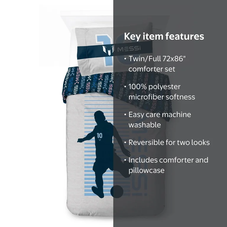 Jay Franco Messi Twin/Full Reversible Comforter Set - Polyester