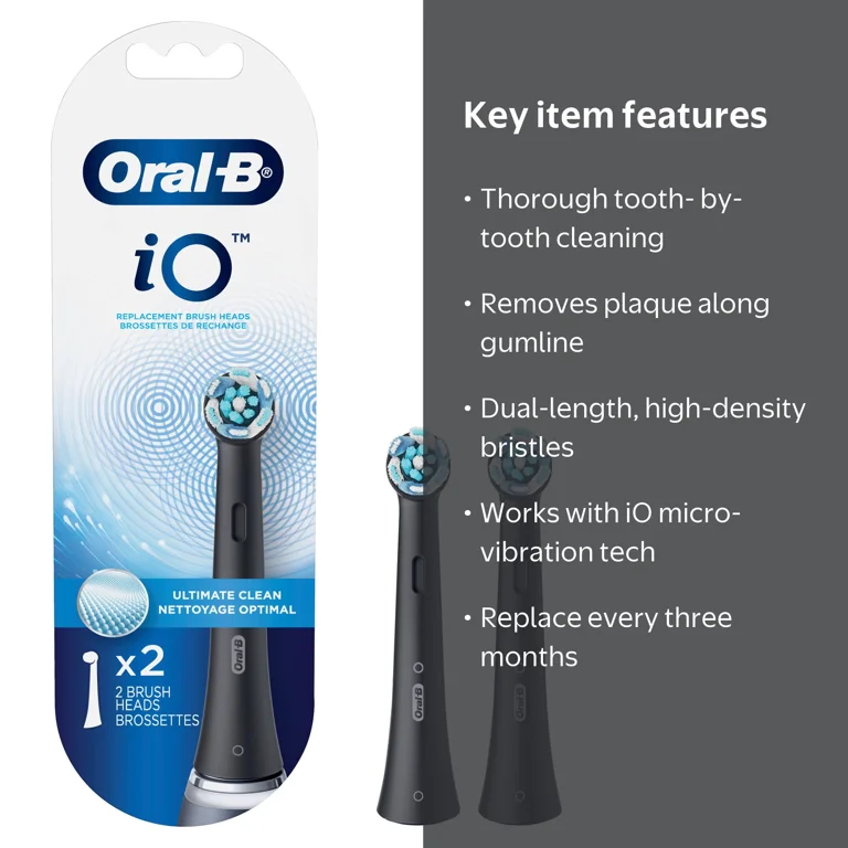 Oral-B, Toothbrush Heads, iO Ultimate Clean, 2 Count Black